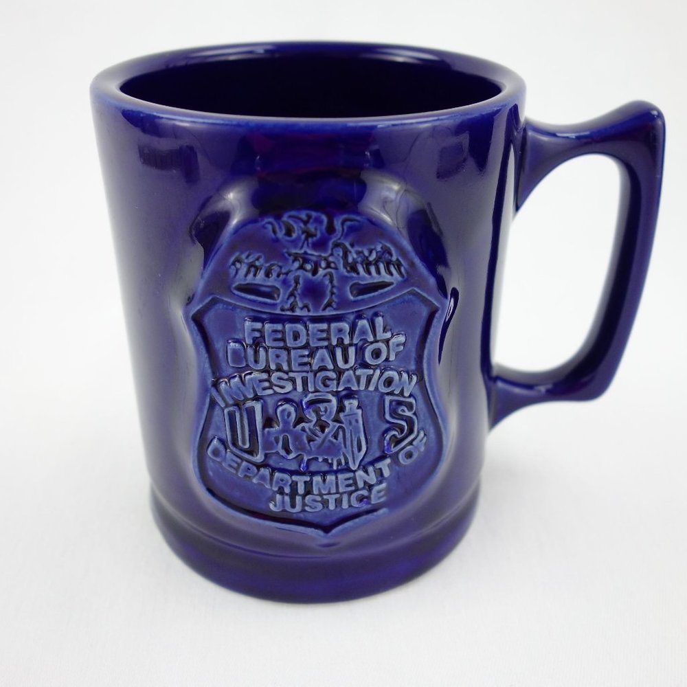 FBI / DOJ Shield Raised Lettering Ceramic Coffee Cup Mug USA
